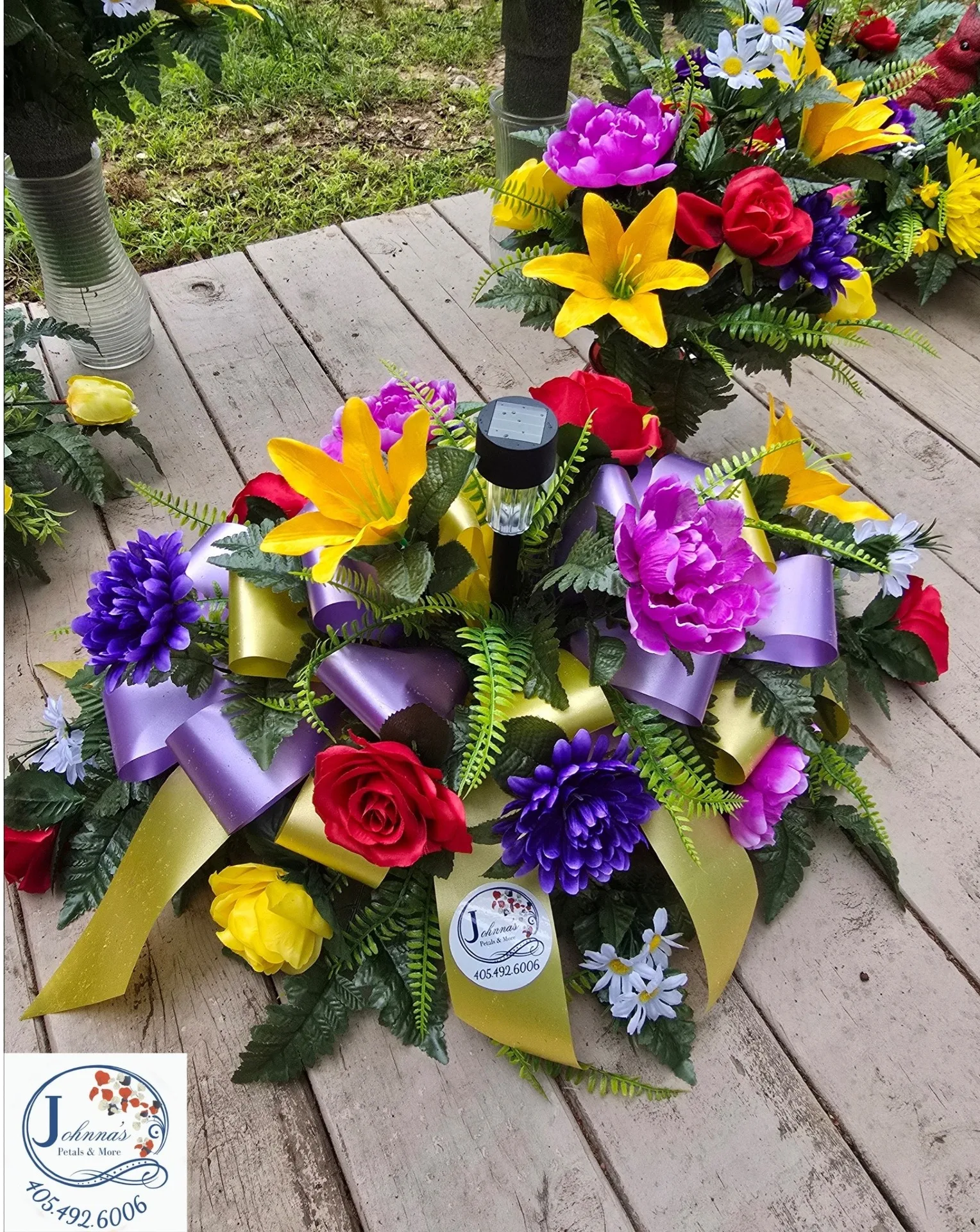 Silk spray on brick with solar light Silk Arrangement Silk spray on brick with solar light Silk Arrangement