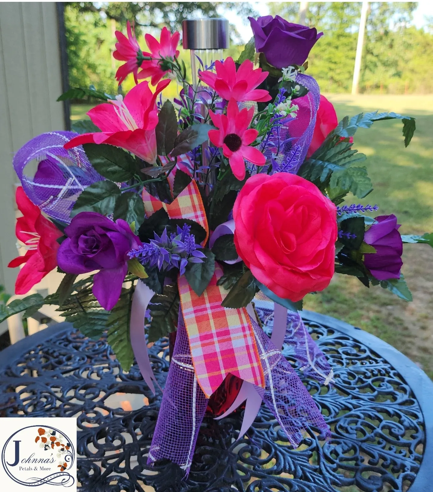 Pink & Purple Silk Cemetery Vase Insert w/solar Pink & Purple Silk Cemetery Vase Insert w/solar