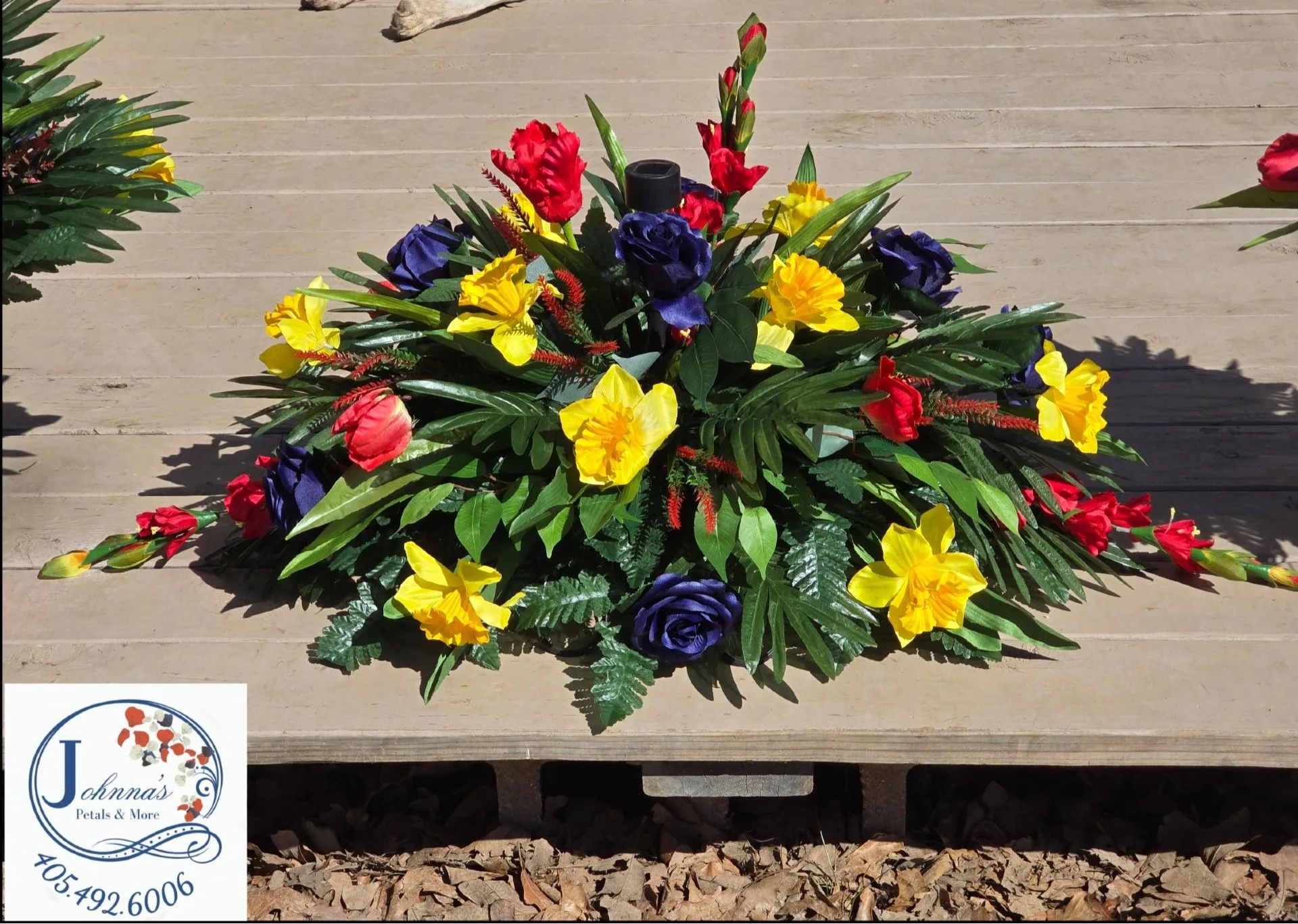 Large Silk Cemetery Saddle with solar light Silk Arrangement