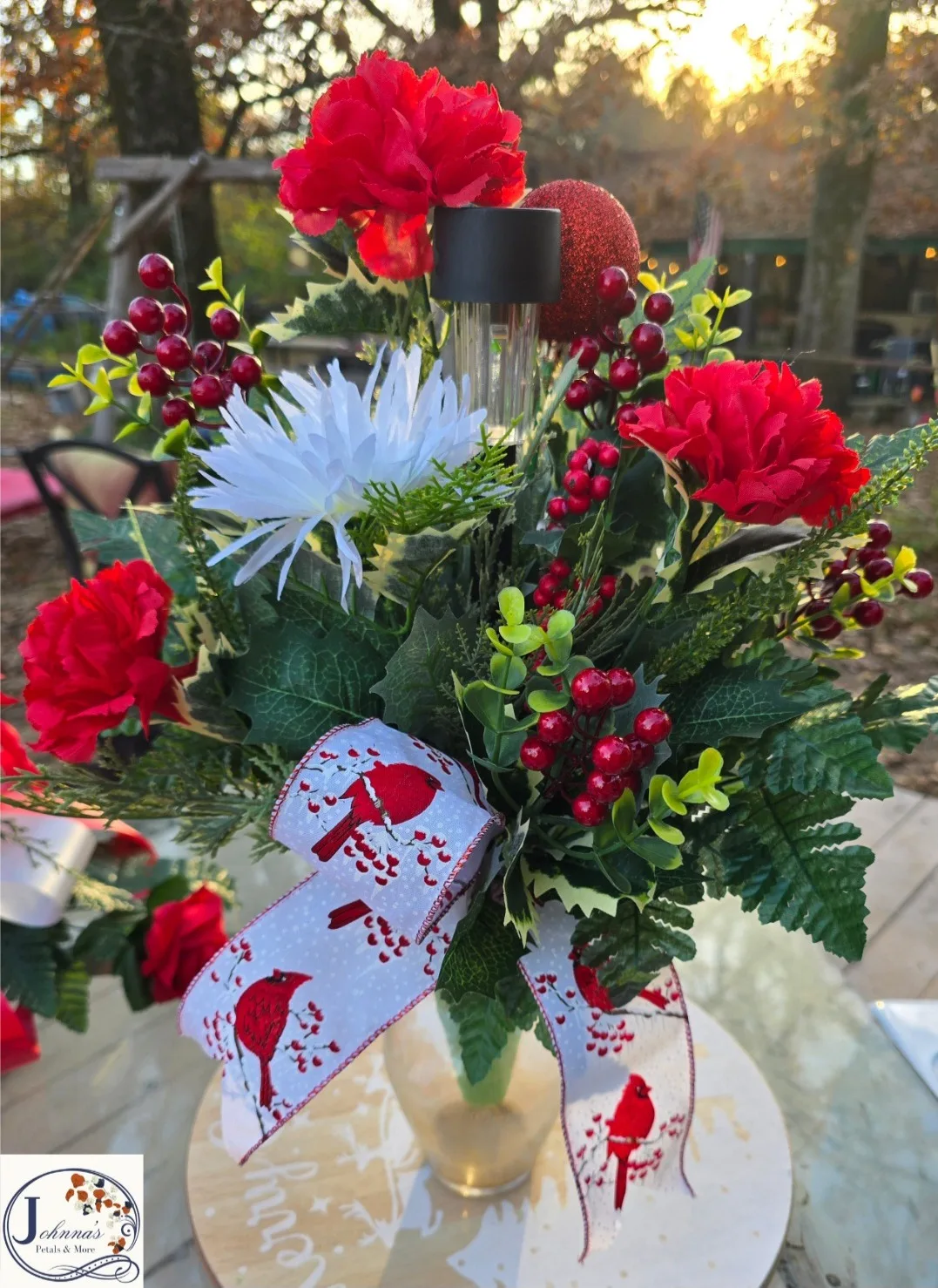 Silk Christmas Cemetery Vase Insert w/solar Silk Arrangement Silk Christmas Cemetery Vase Insert w/solar Silk Arrangement
