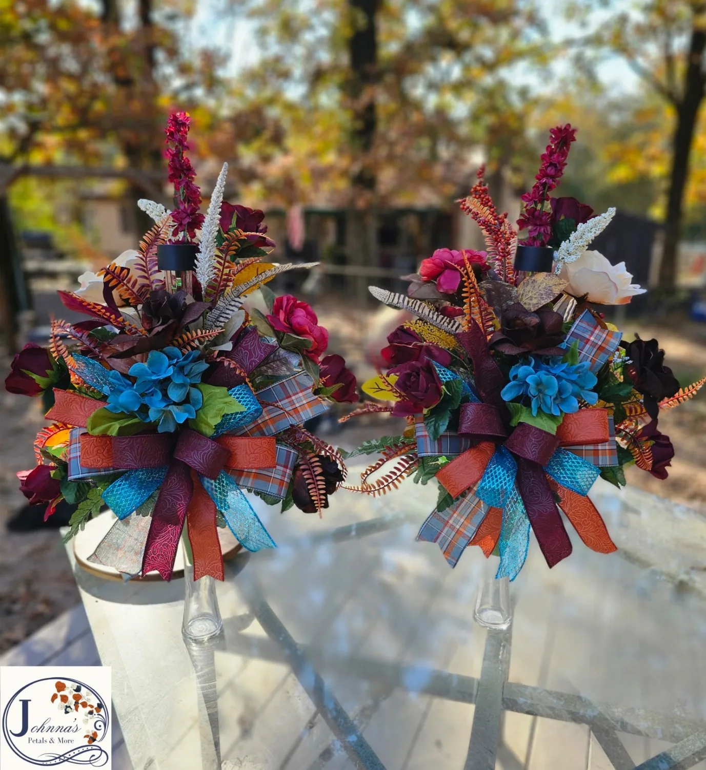 Bold Fall Vibes x2 w/solar lights Silk Matching Set of Cemetery Vase Inserts Bold Fall Vibes x2 w/solar lights Silk Matching Set of Cemetery Vase Inserts