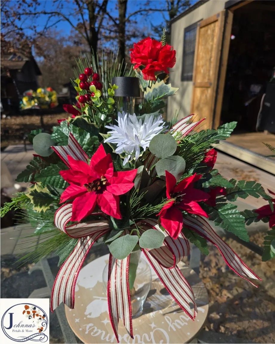 Silk Christmas Cemetery Vase Insert w/solar