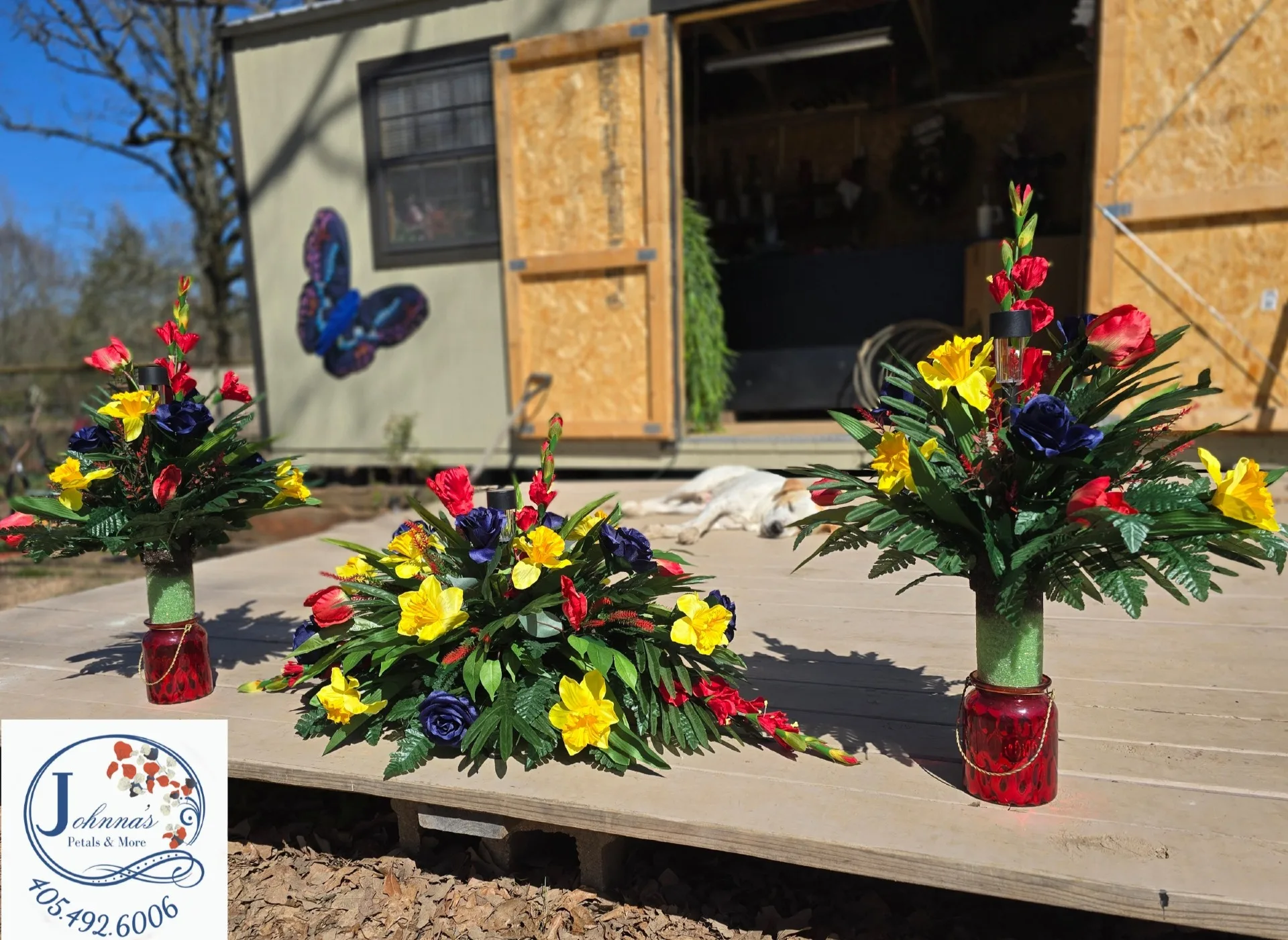 Trio Silk Cemetery Set all include solar light Silk Arrangement Trio Silk Cemetery Set all include solar light Silk Arrangement