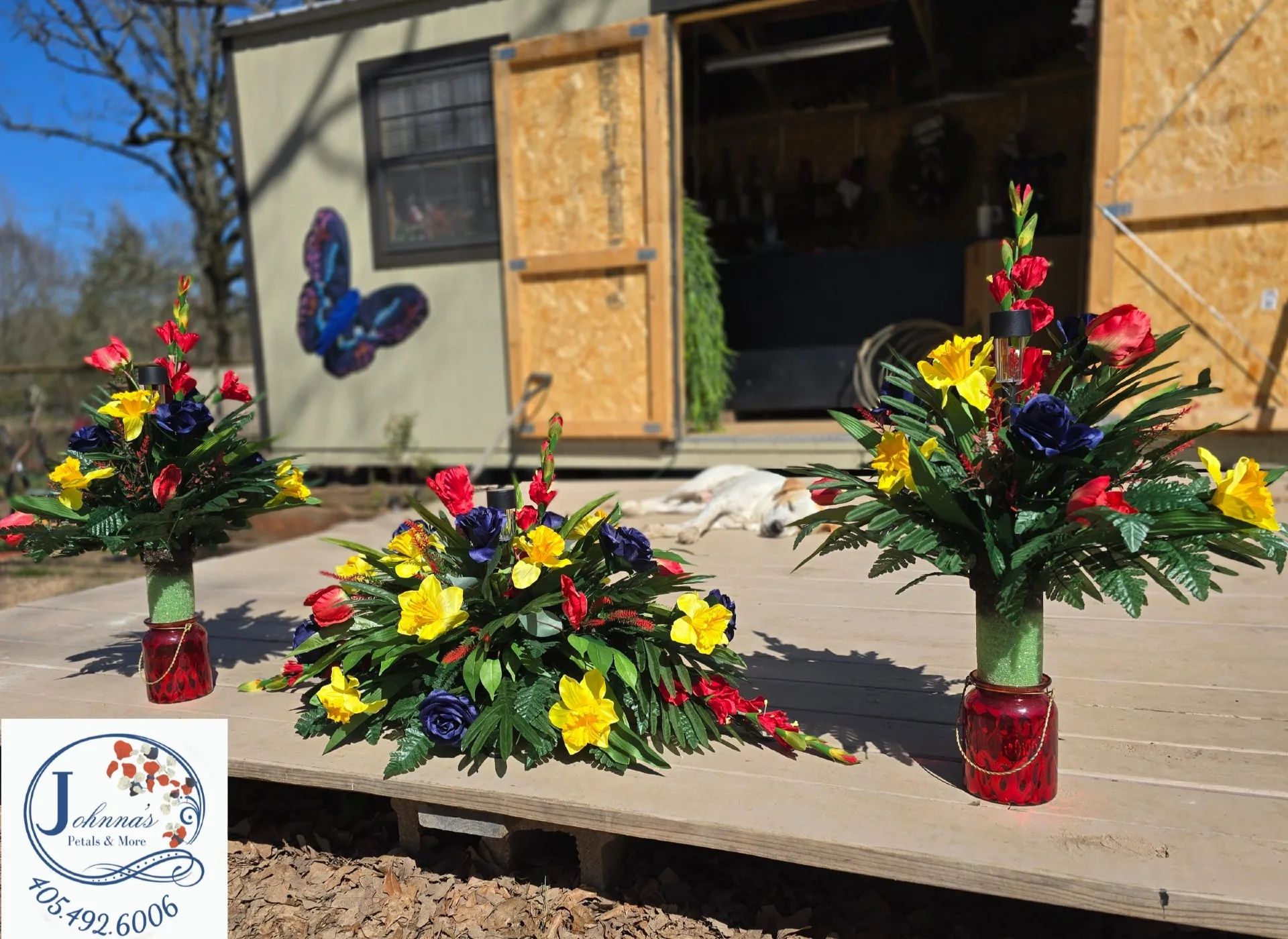Trio Silk Cemetery Set all include solar light Silk Arrangement
