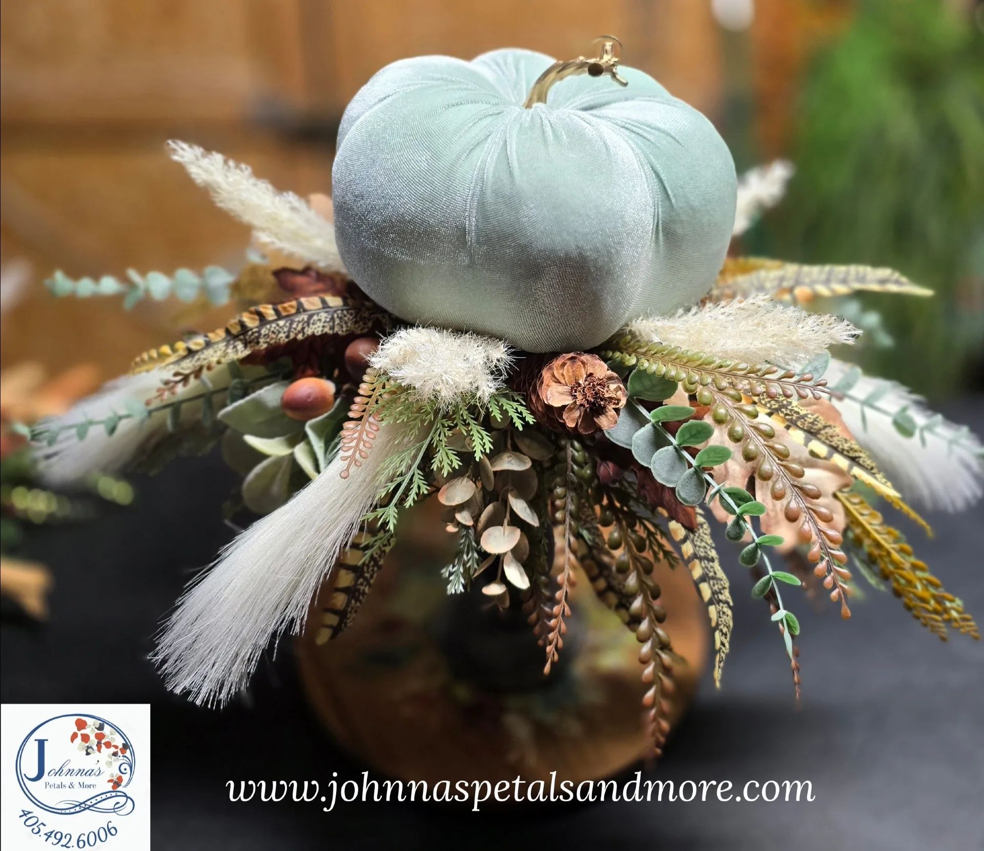 Blue Pumpkin Silk Centerpiece on Candle Holder