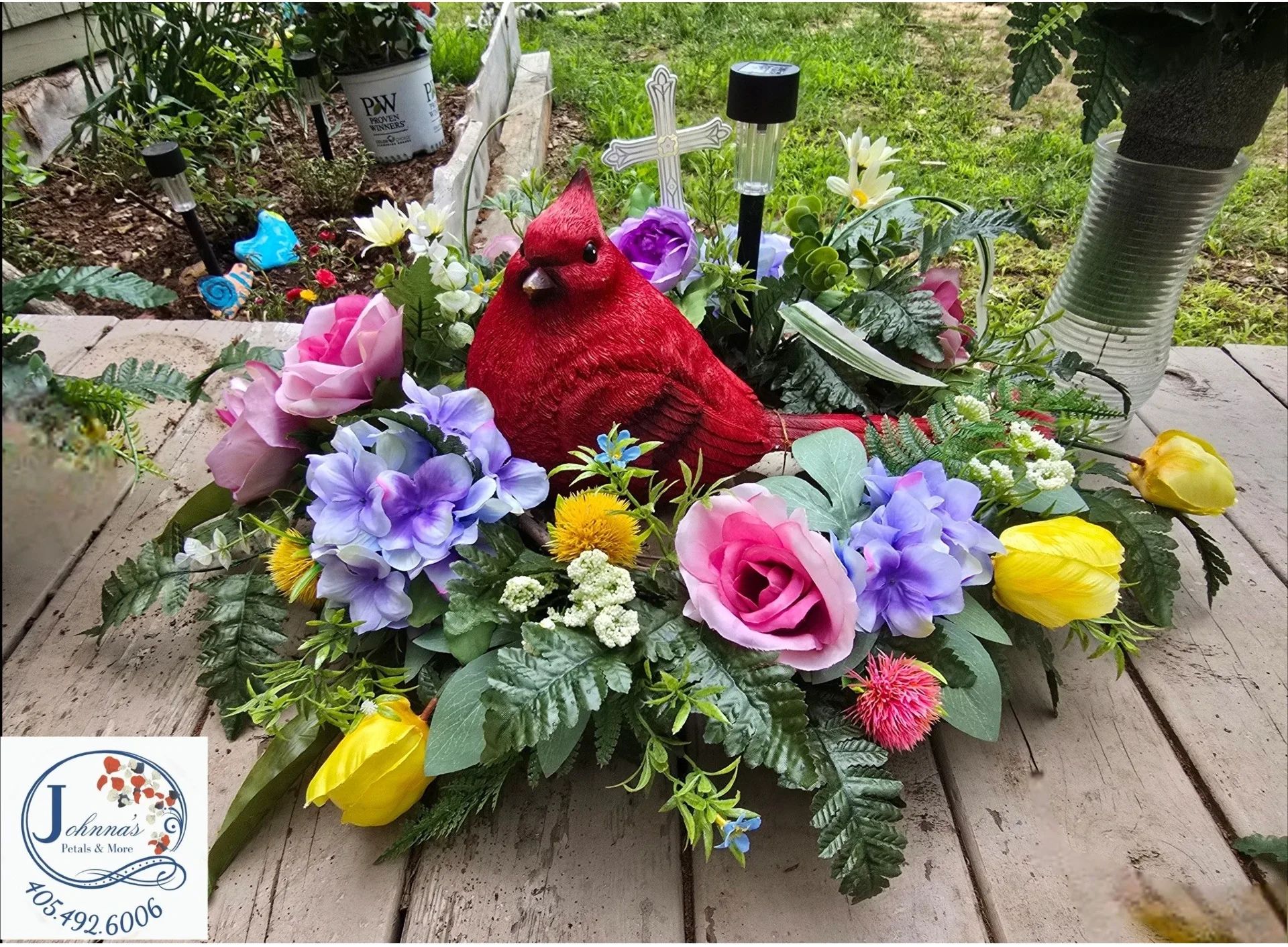 Redbird Silk Spray with solar light Silk Arrangement