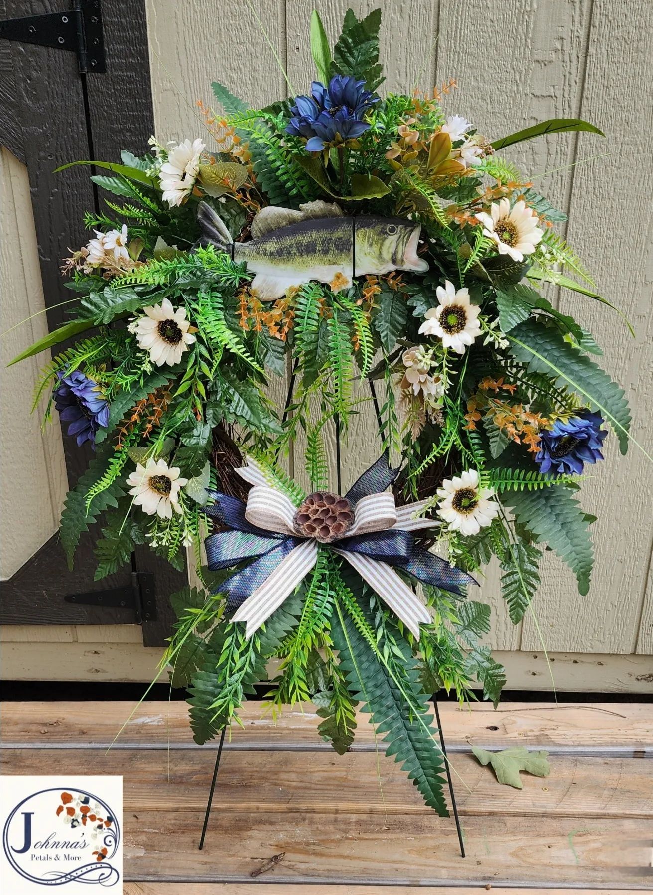Grapevine Wreath fish theme on easel Silk Arrangement