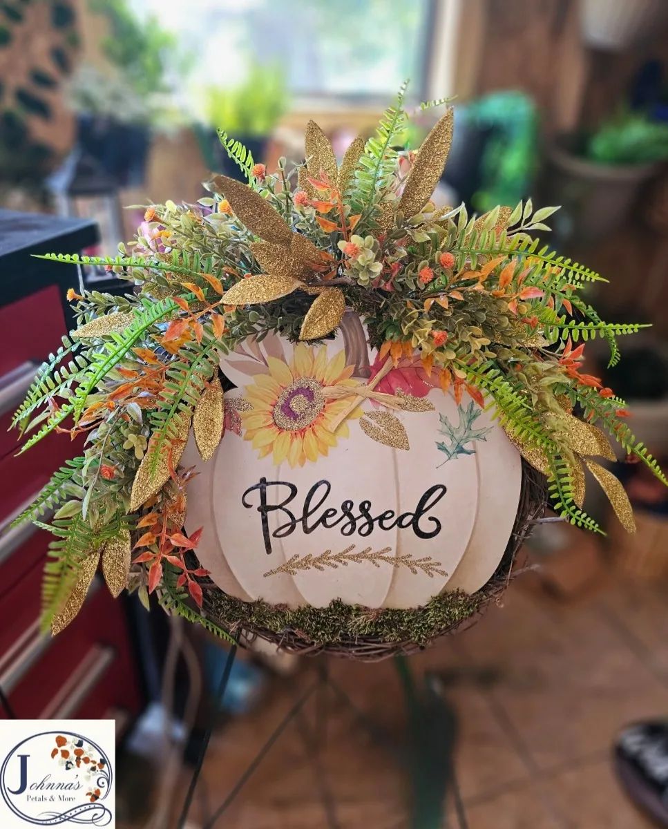 Blessed Pumpkin Grapevine Wreath Silk Floral