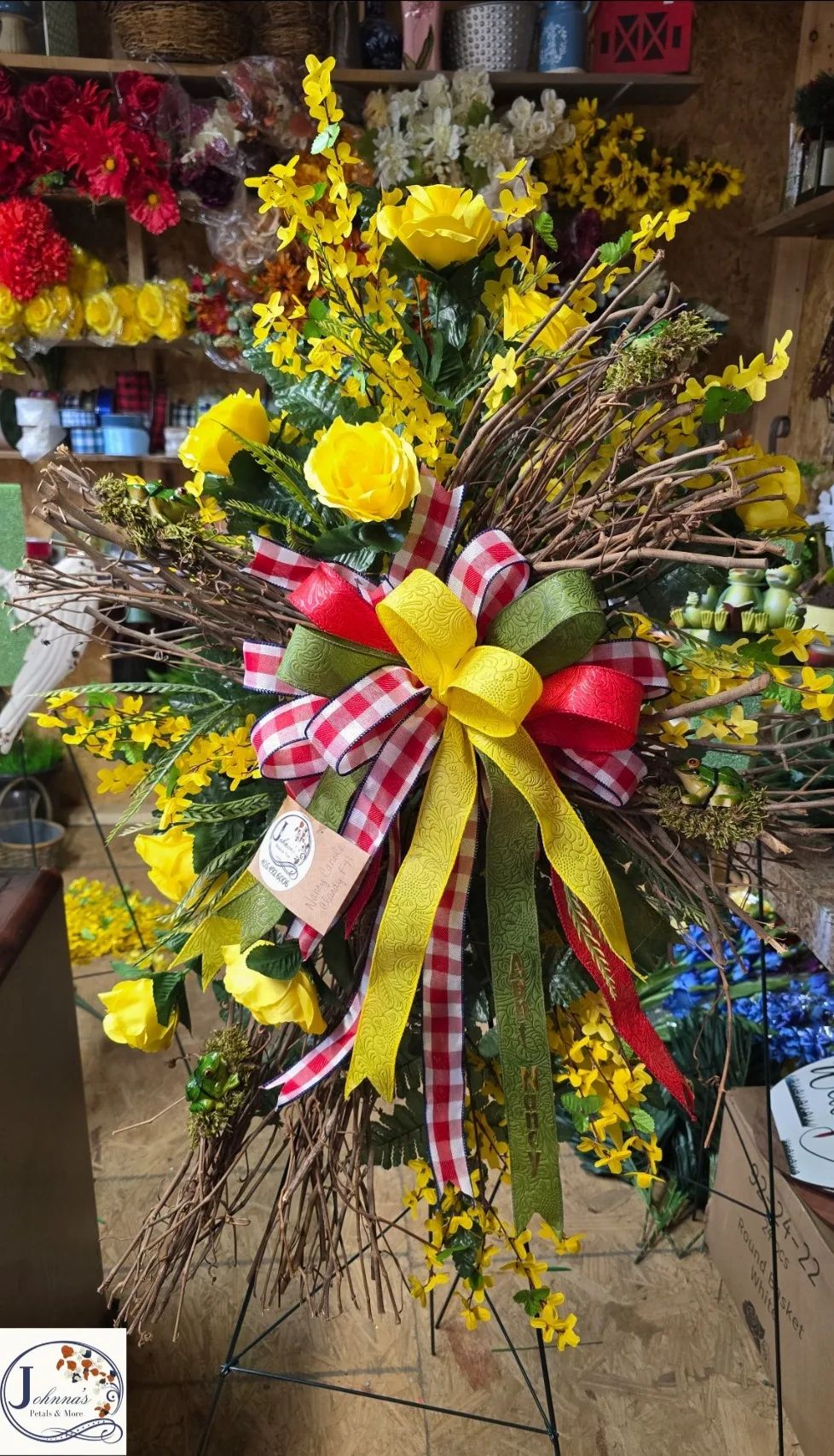Grapevine Cross Specialty Piece on easel Silk Arrangement