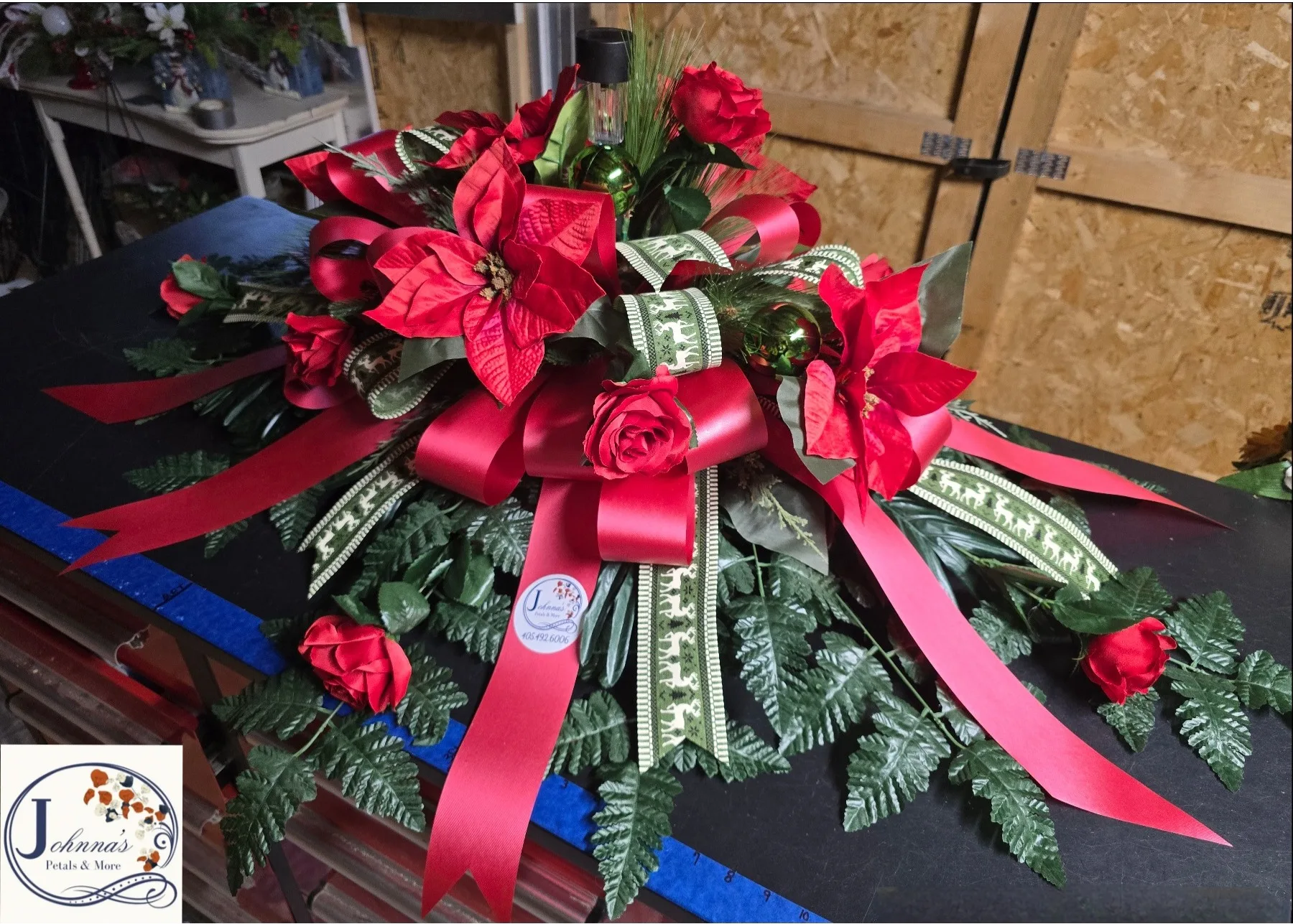 Silk Christmas Cemetery Grave Blanket w/solar Silk Arrangement Silk Christmas Cemetery Grave Blanket w/solar Silk Arrangement