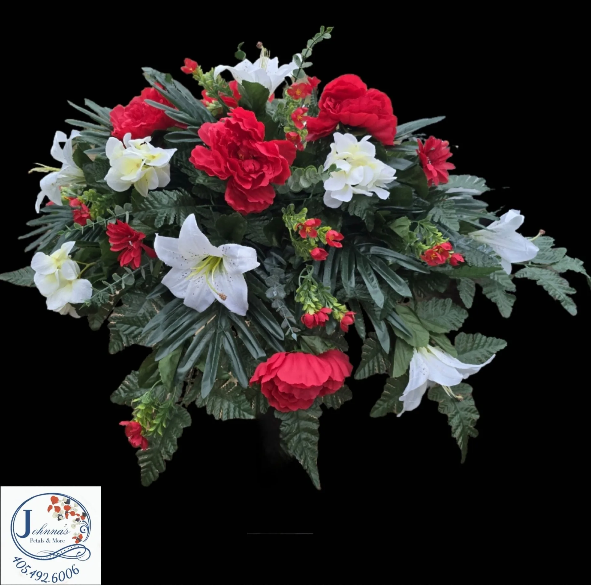 Red and White Themed Silk Casket Spray Red and White Themed Silk Casket Spray