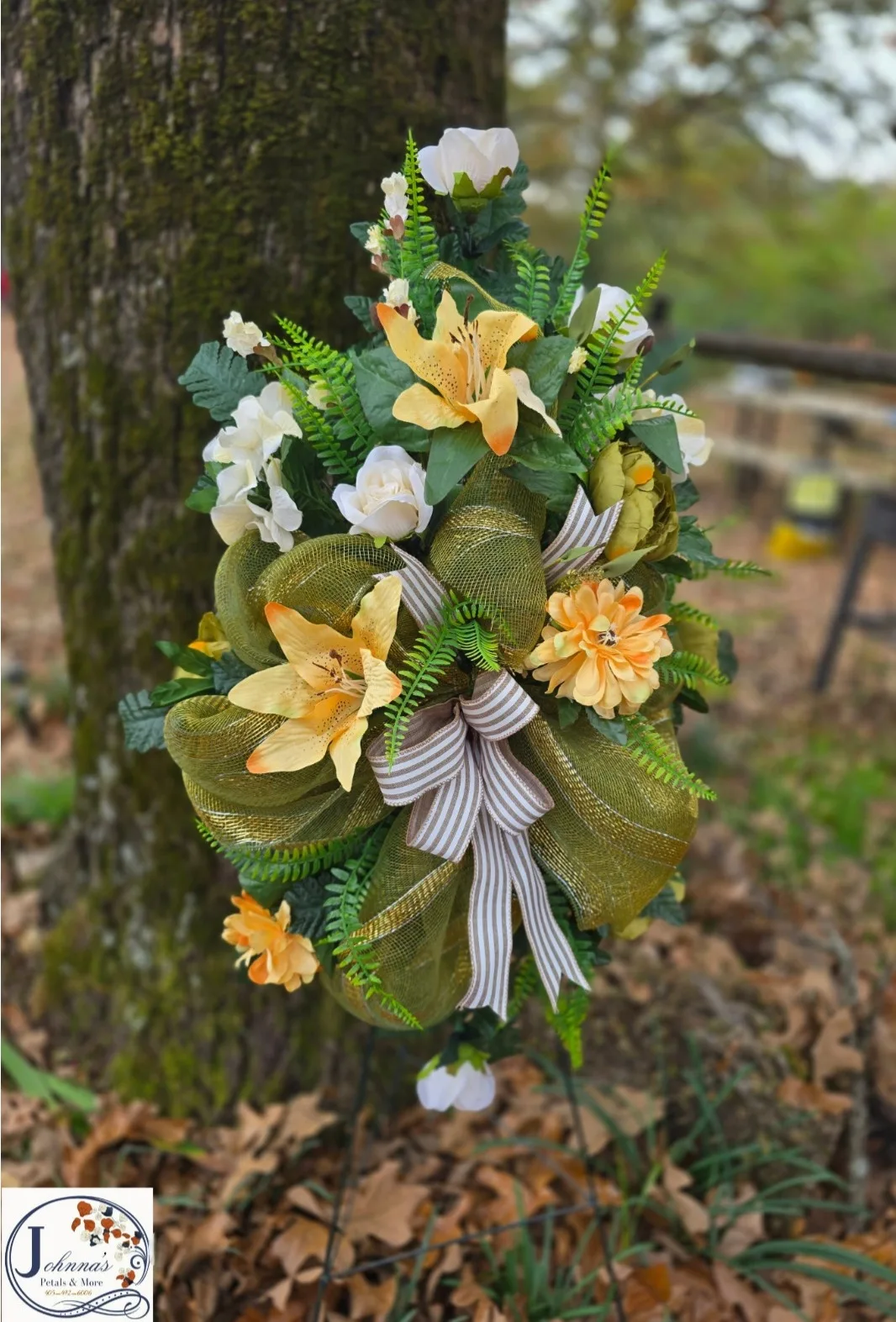 Olive and Cream Silk Spray on stand Silk Arrangement Olive and Cream Silk Spray on stand Silk Arrangement