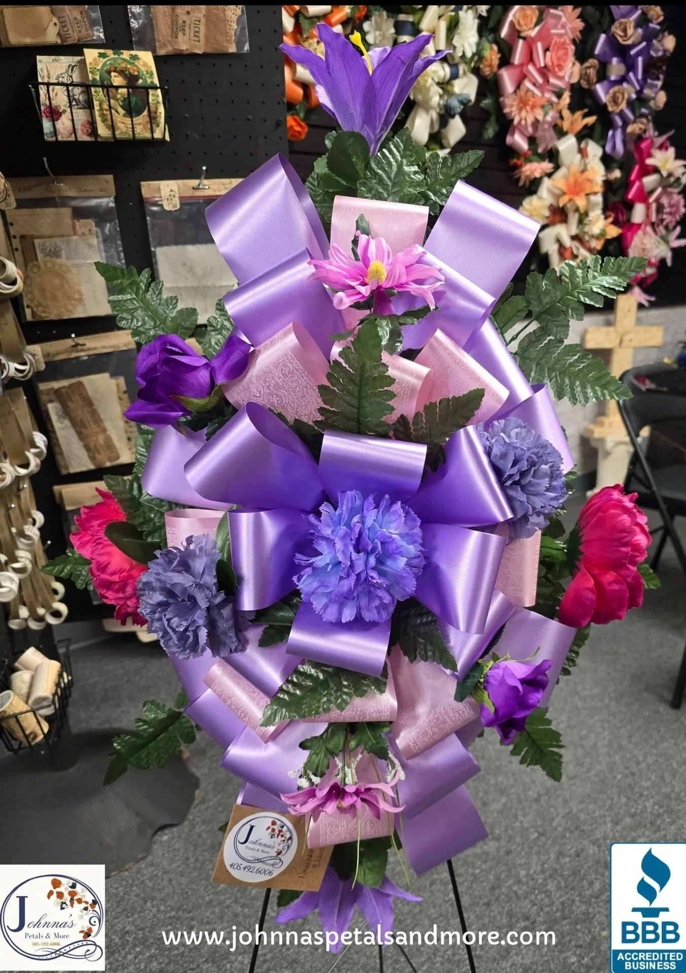 Lilac & Rose Drift Silk Spray on easel