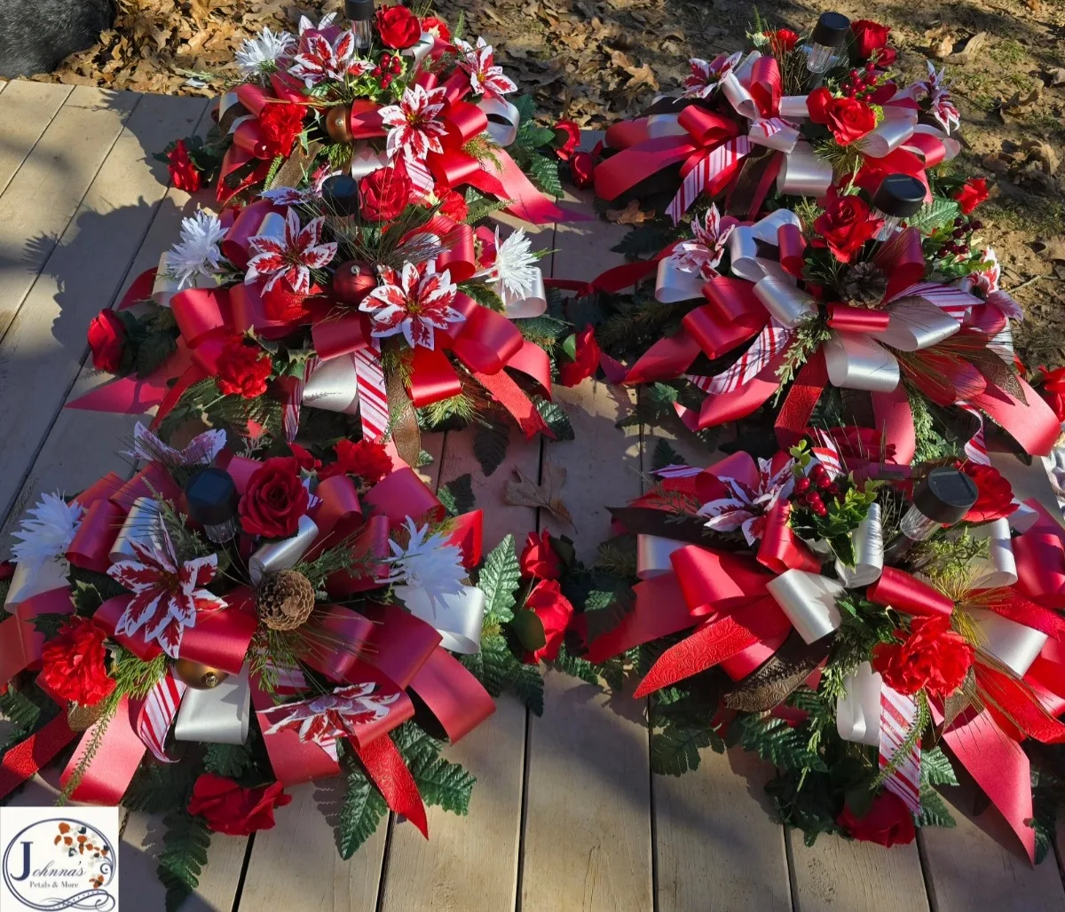 x6 Silk Christmas Sprays w/solar for family plot Silk Arrangement x6 Silk Christmas Sprays w/solar for family plot Silk Arrangement