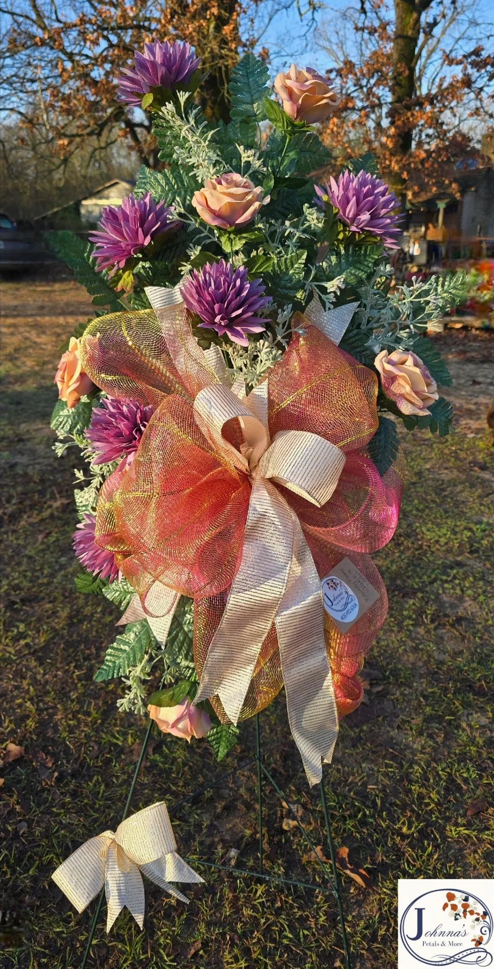 Dusty Rose Silk Spray on easel Silk Arrangement