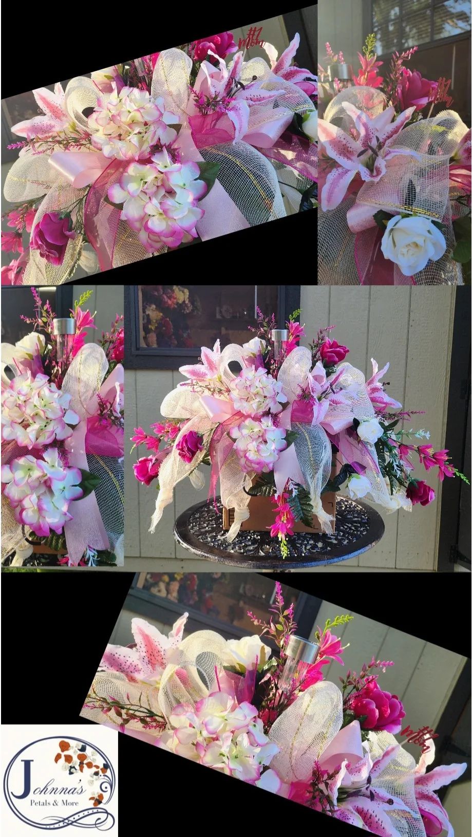 Silk Saddle Spray In Elegant Pinks With Solar Light