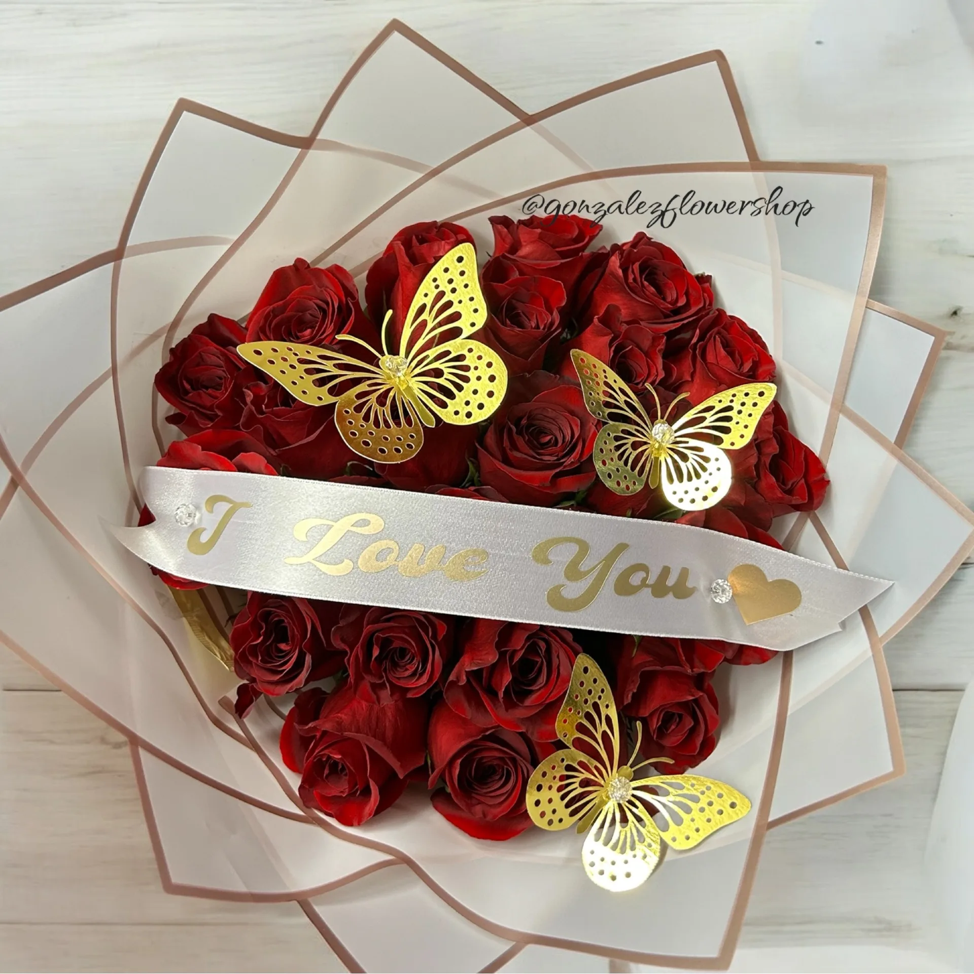 Golden Butterfly Rose Bouquet Golden Butterfly Rose Bouquet