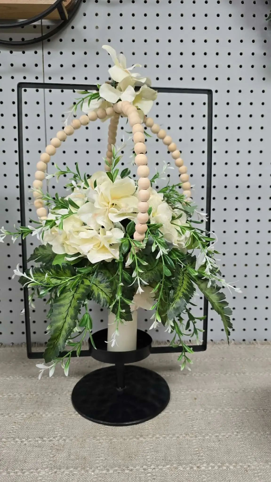 Hanging Hydrangeas beads, Candle holder Silk Flower Arrangement