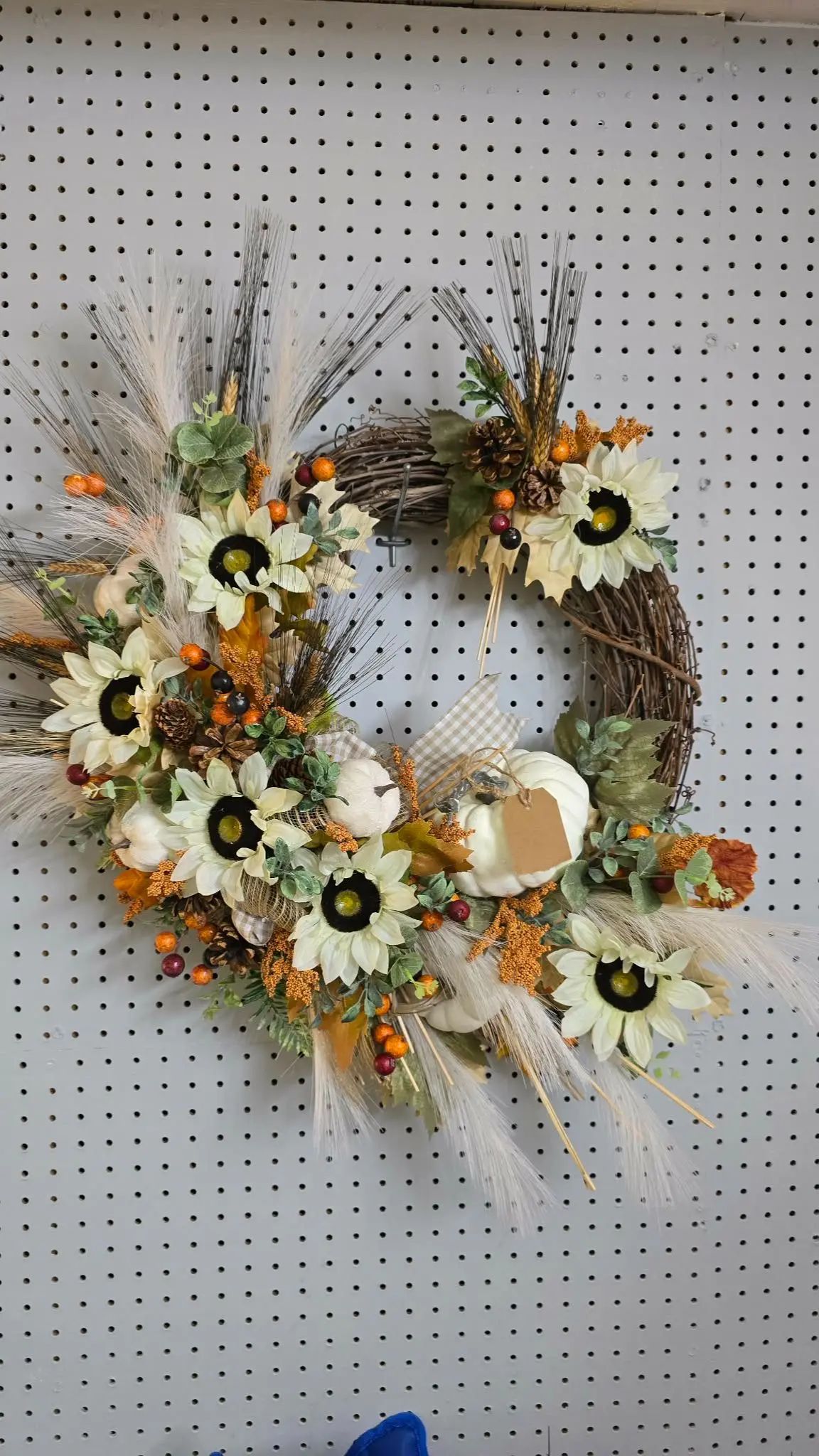 Fall wreath, White sunflowers- Pumpkins