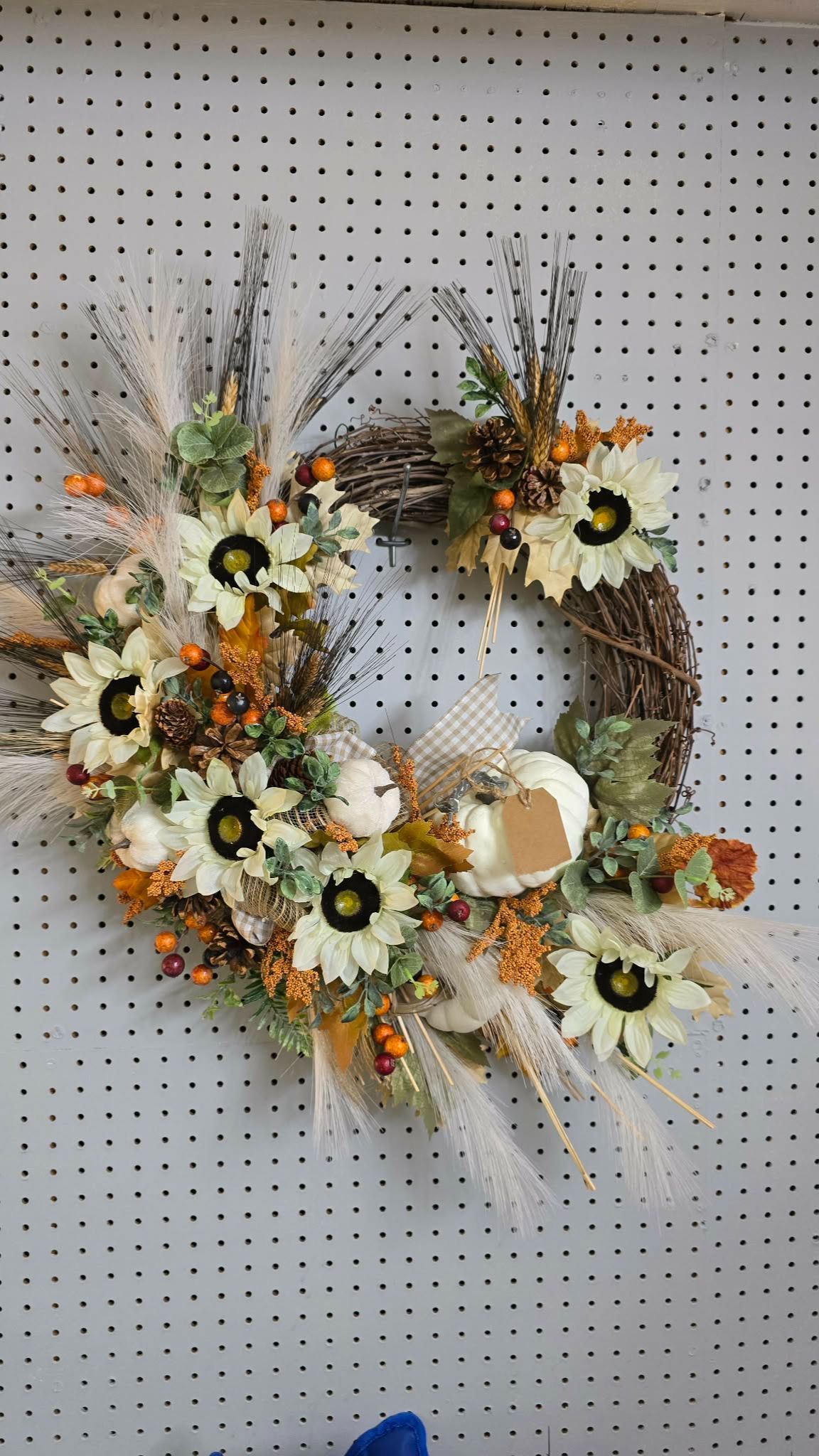 Fall wreath, White sunflowers- Pumpkins