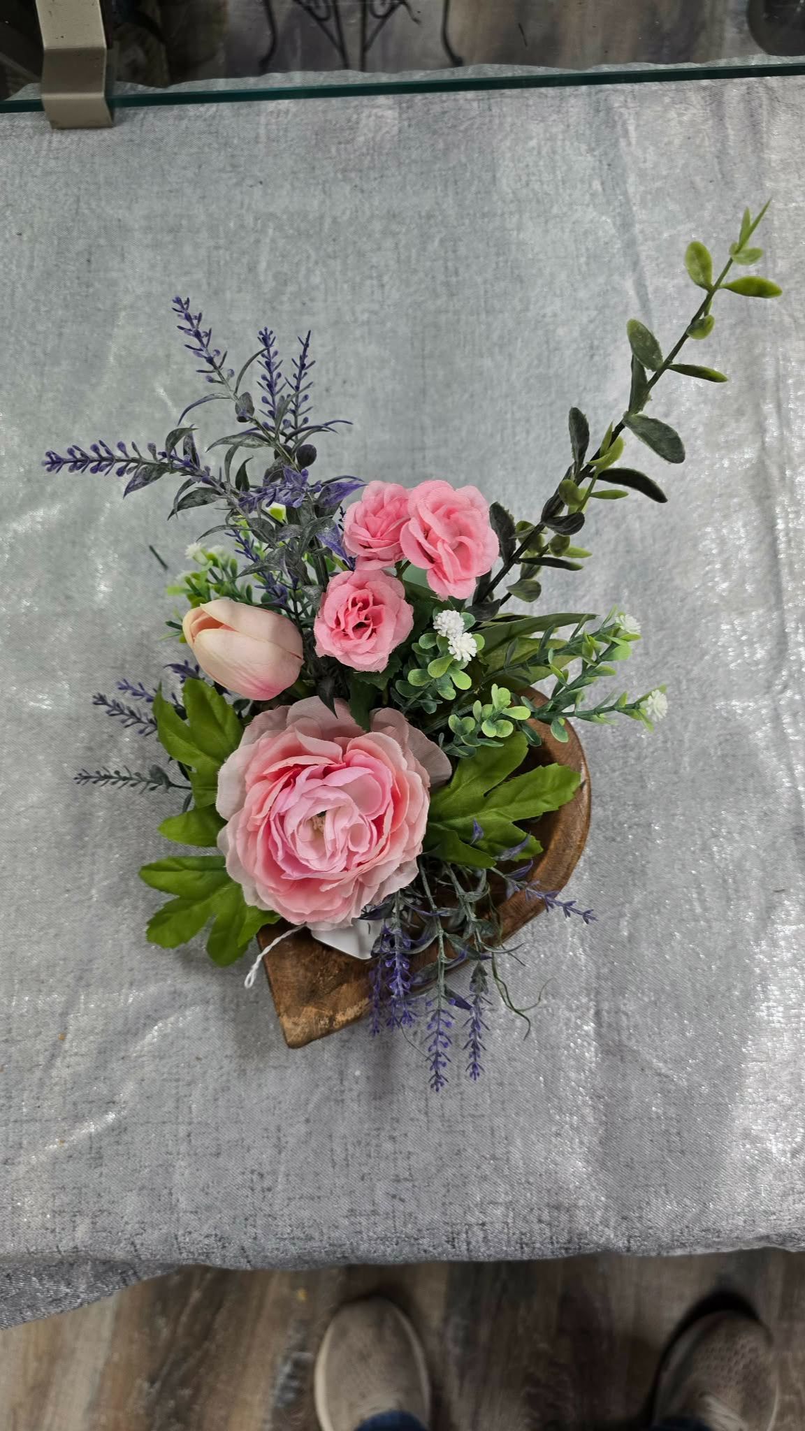 Small Heart Dough Bowl with Silk Flower arrangement
