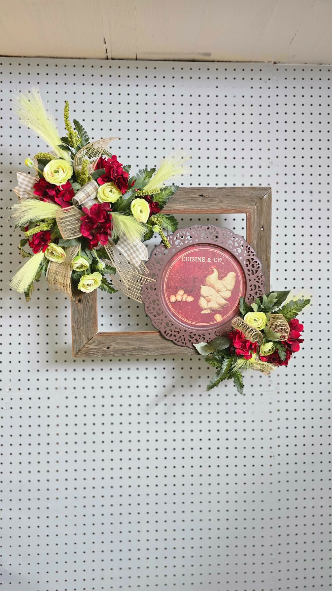 Barnwood Frame Silk flower arrangement Red and yellow Barnwood Frame Silk flower arrangement Red and yellow