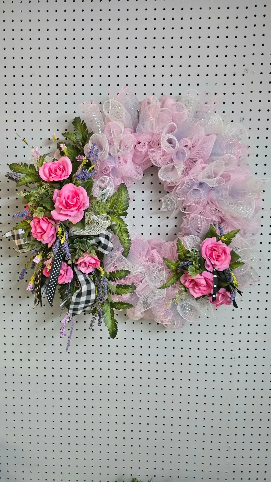 Spring Wreath Silk Flowers Pin And Blue Ribbon Spring Wreath Silk Flowers Pin And Blue Ribbon