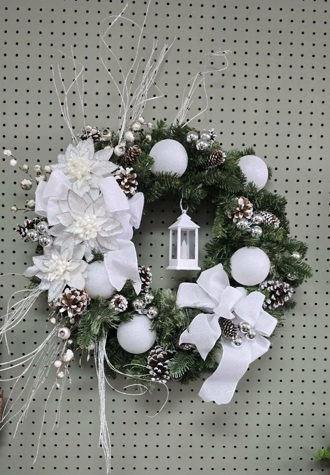 Christmas Wreath Glitter Ribbon White Lantern Christmas Wreath Glitter Ribbon White Lantern