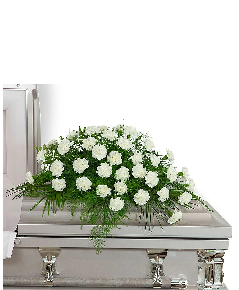 Peaceful in White Casket Spray Funeral Arrangement Peaceful in White Casket Spray Funeral Arrangement