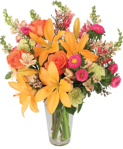 Sunset Lilies & Roses Flower Arrangement Sunset Lilies & Roses Flower Arrangement