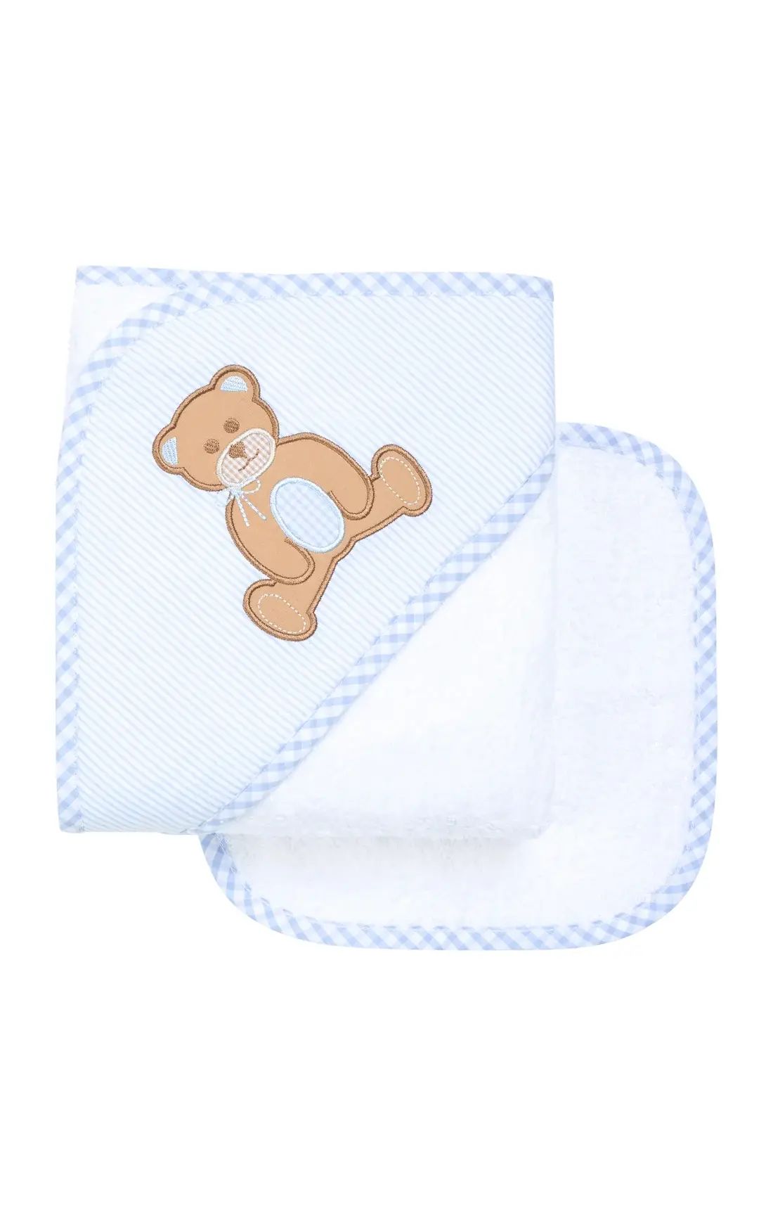 3 Marthas - Teddy Bear Baby Hooded Towel & Washcloth Set, Blue