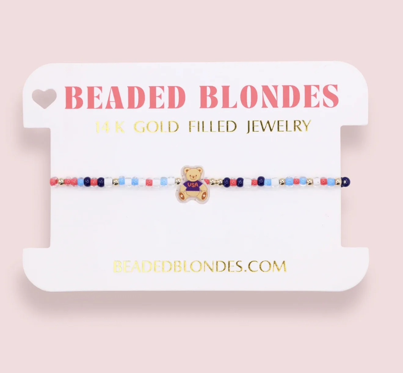 Beaded Blondes - Patriotic Teddy Bear Bracelet on Color Beaded Blondes - Patriotic Teddy Bear Bracelet on Color