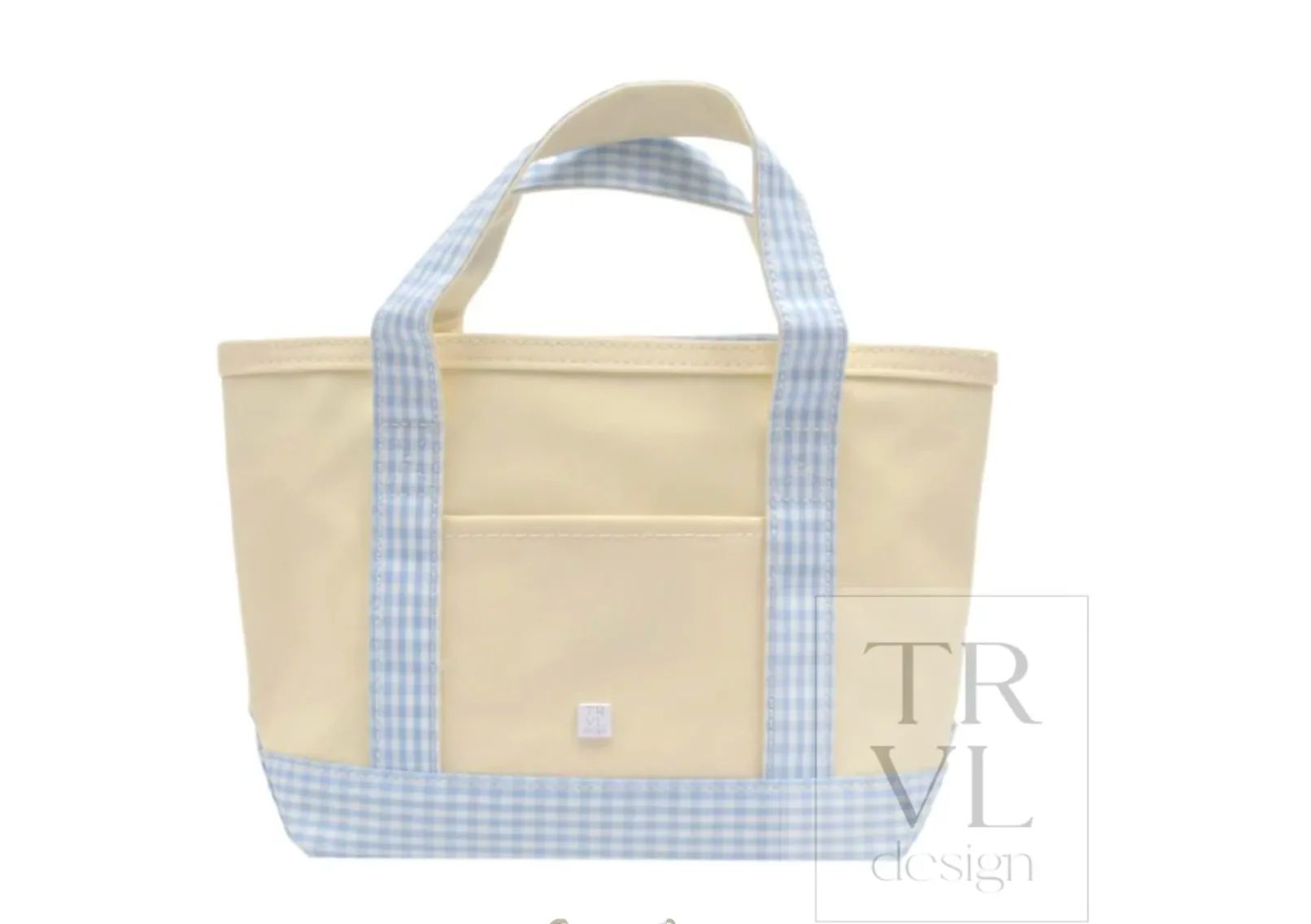 TRVL Design - MINI TOTE - COATED CANVAS NATURAL WITH GINGHAM MIST TRIM