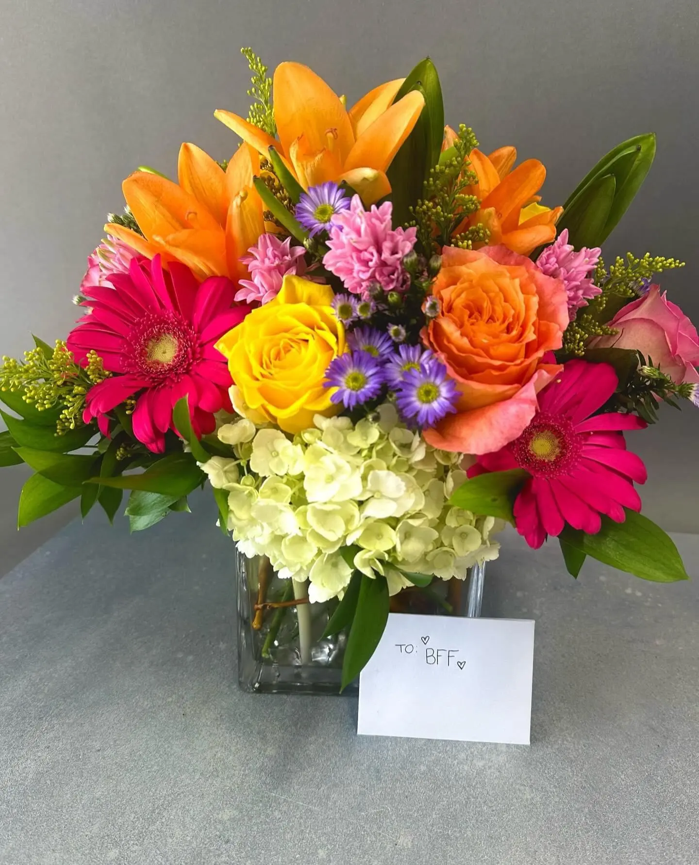 Designer Choice Cube Vase - Seasonal Mix Designer Choice Cube Vase - Seasonal Mix