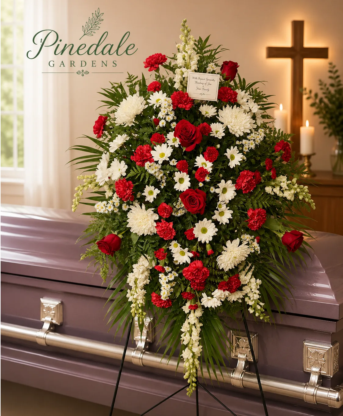 Red and White funeral spray Red and White funeral spray