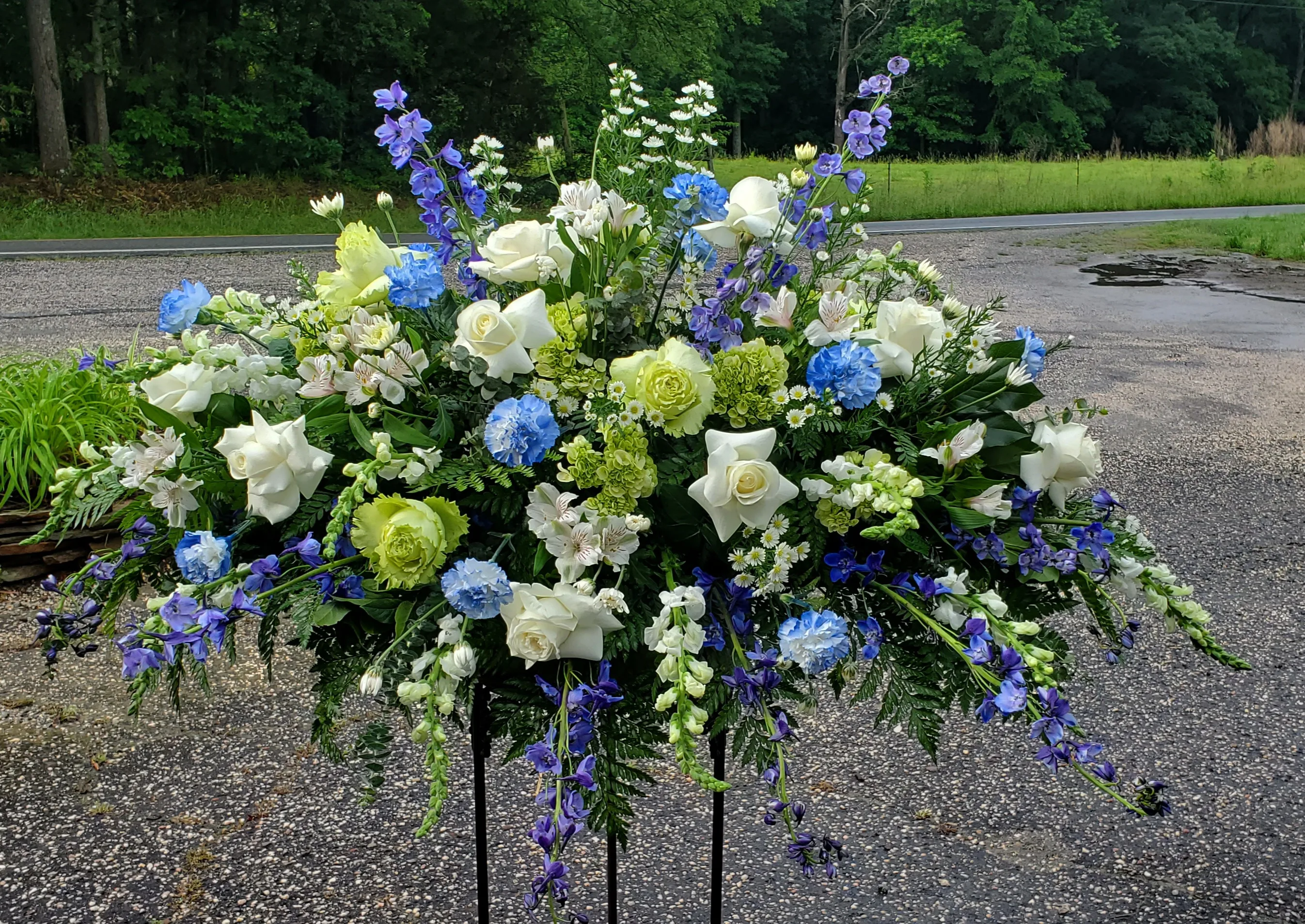Green, Blue, White Casket Spray Green, Blue, White Casket Spray