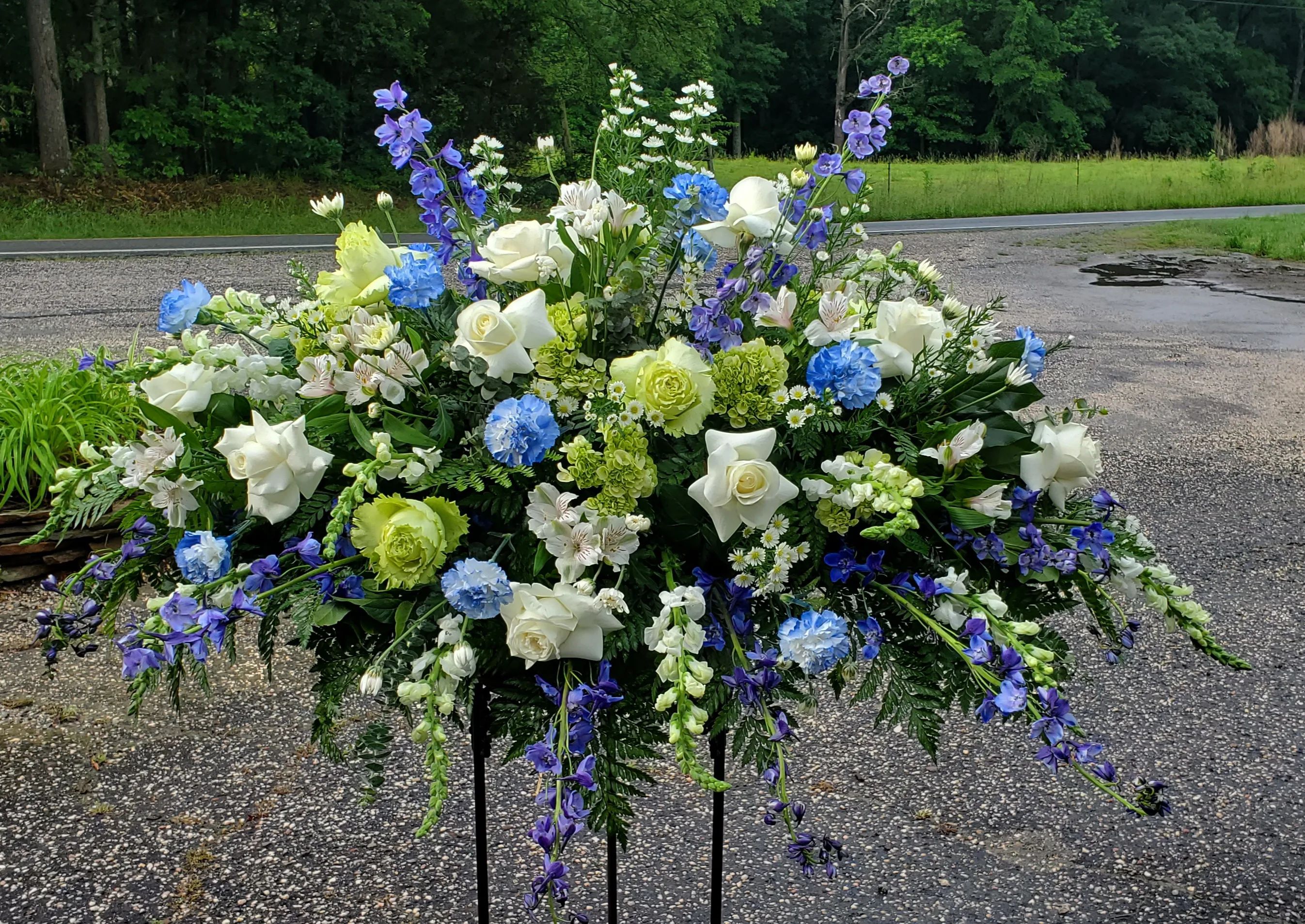 Green, Blue, White Casket Spray
