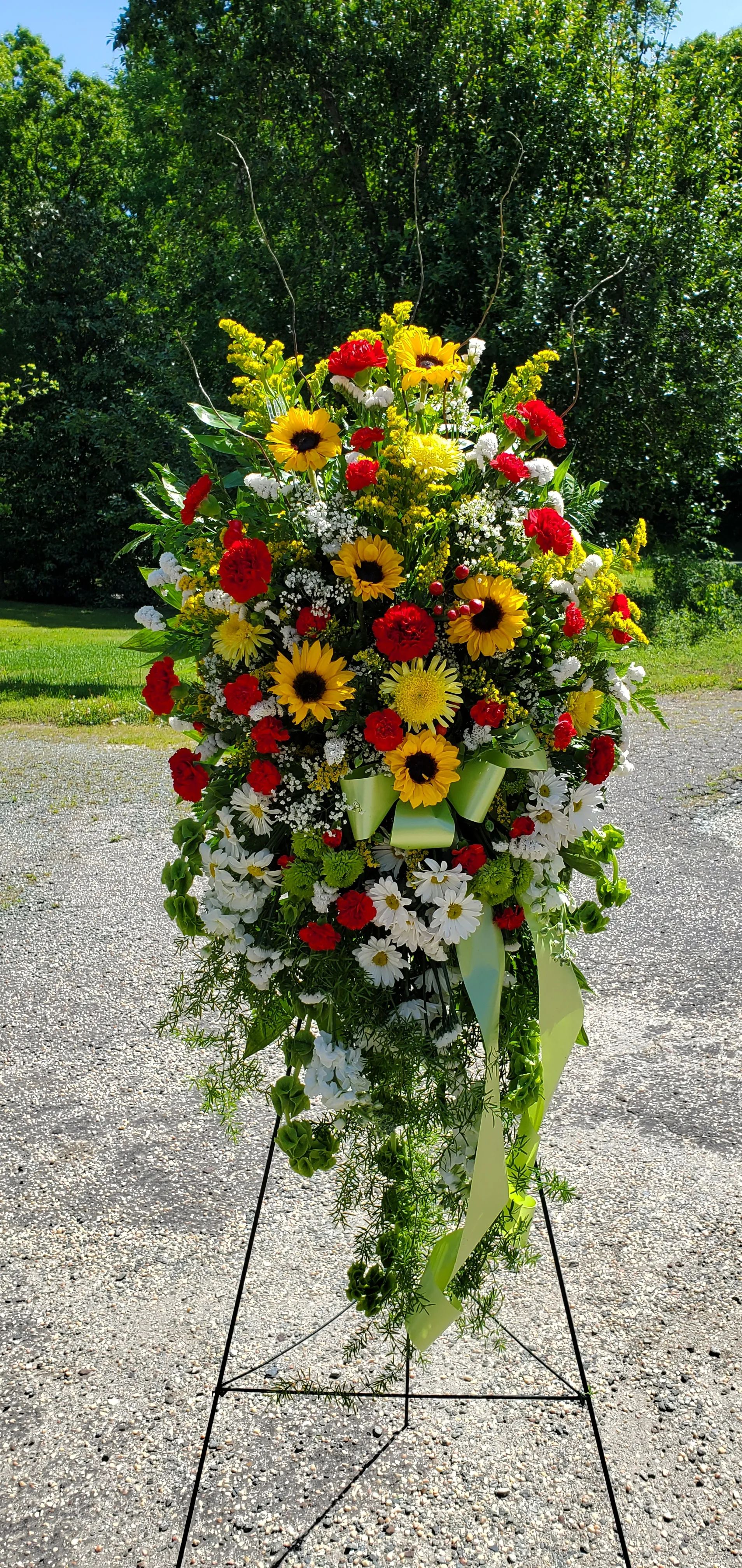Sunflower and Red Standing Spray