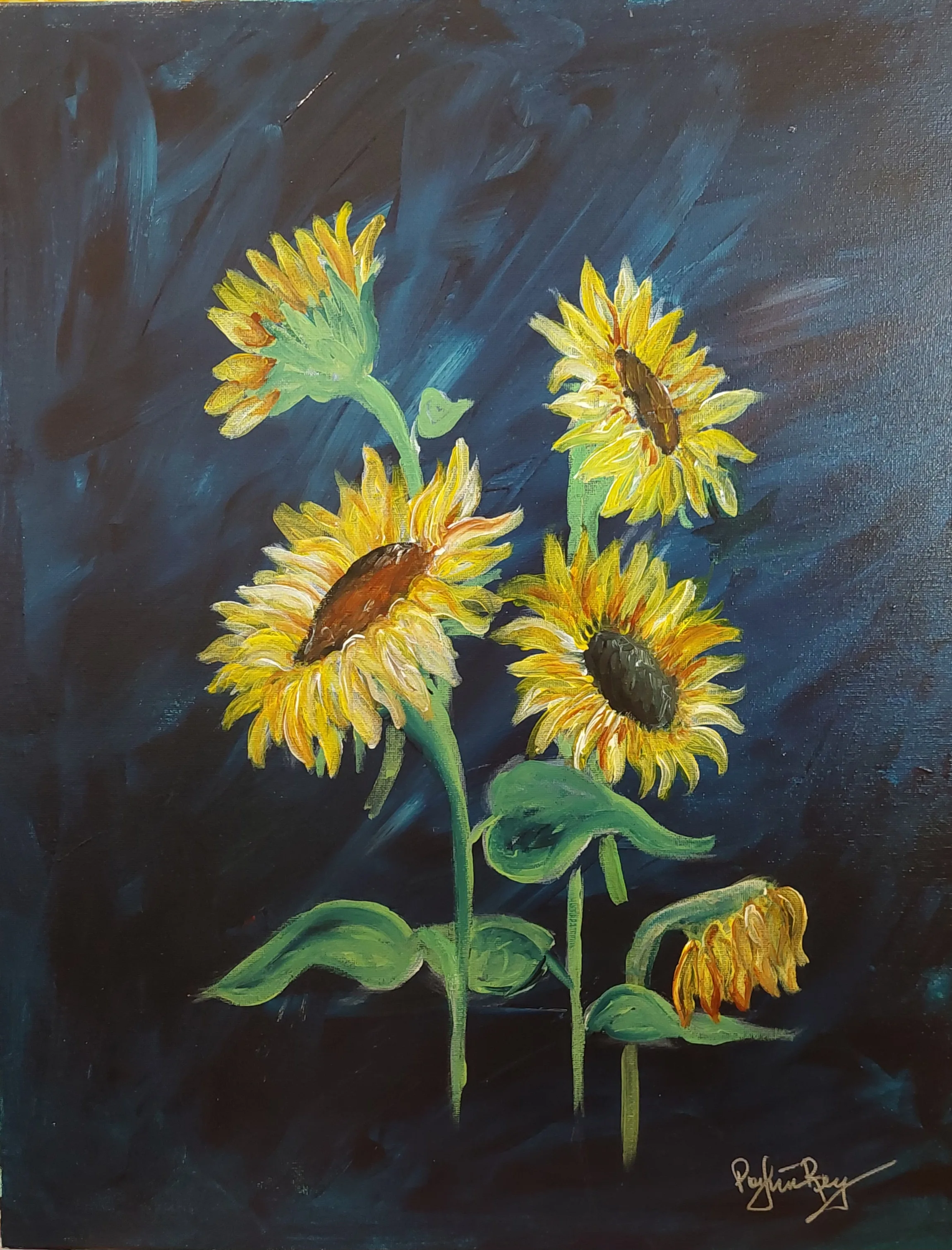 Golden sunflowers at midnight Golden sunflowers at midnight