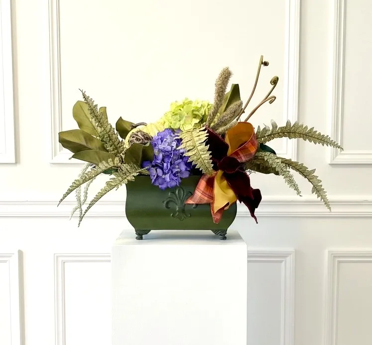 Autumn Fern Faux Flower Cache Pot Arrangement-Large Autumn Fern Faux Flower Cache Pot Arrangement-Large