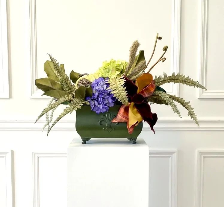 Autumn Fern Faux Flower Cache Pot Arrangement-Large