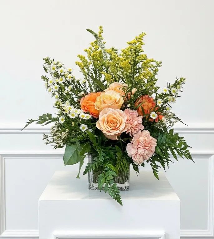 Poetic Pastel Peach and Pink roses and carnations
