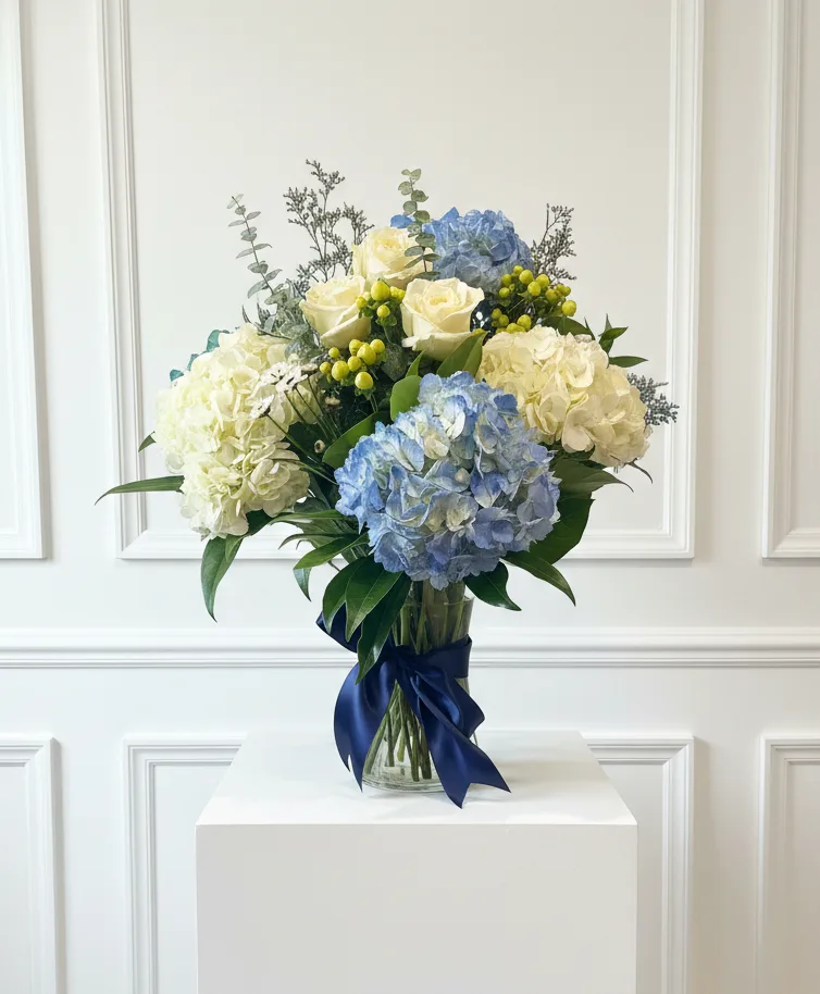 Blue Sky and Clouds Hydrangeas and Playa Blanca Roses Blue Sky and Clouds Hydrangeas and Playa Blanca Roses