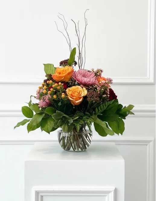 Soothing Sunset Rose bowl arrangement