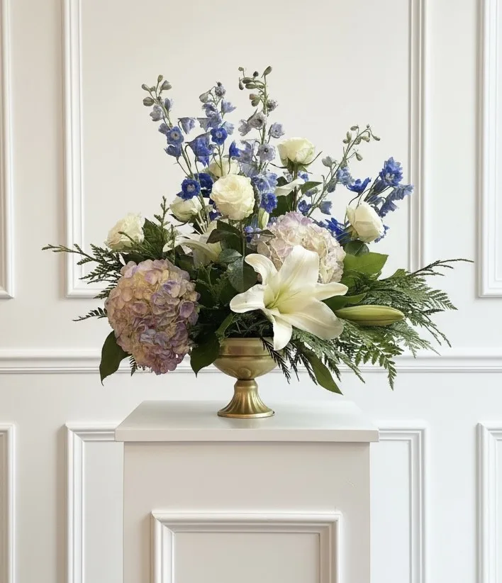 Heavenly Hues Gold Compote Arrangement Heavenly Hues Gold Compote Arrangement