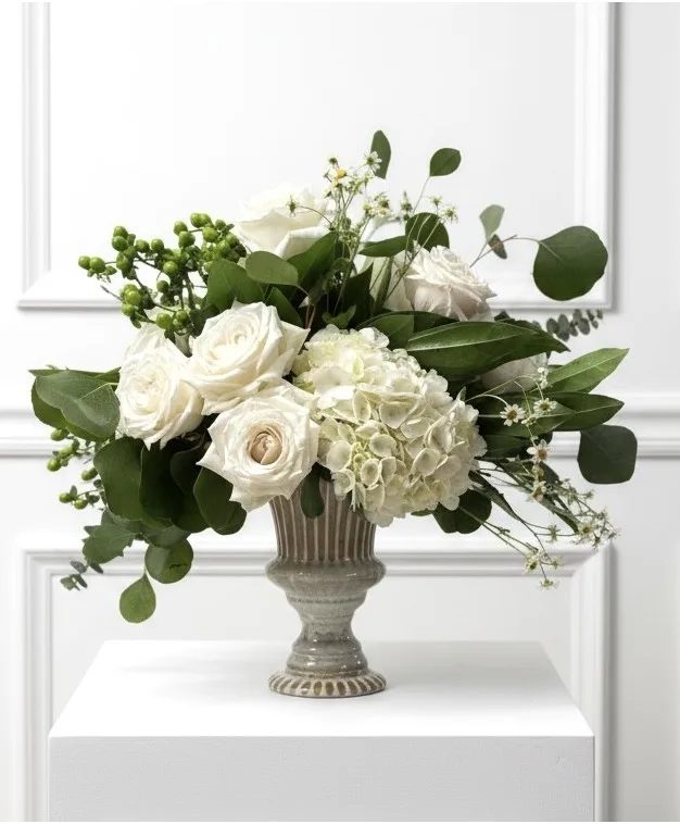 Heart and Soul Pottery Compote Roses and Hydrangea Heart and Soul Pottery Compote Roses and Hydrangea