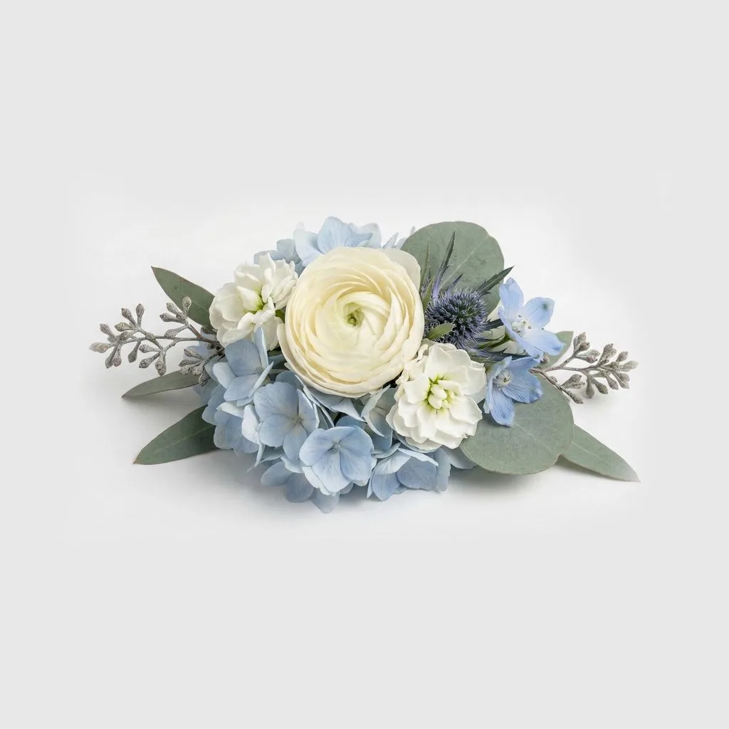 Homecoming Cuff Corsage White Rose and Blue Homecoming Cuff Corsage White Rose and Blue
