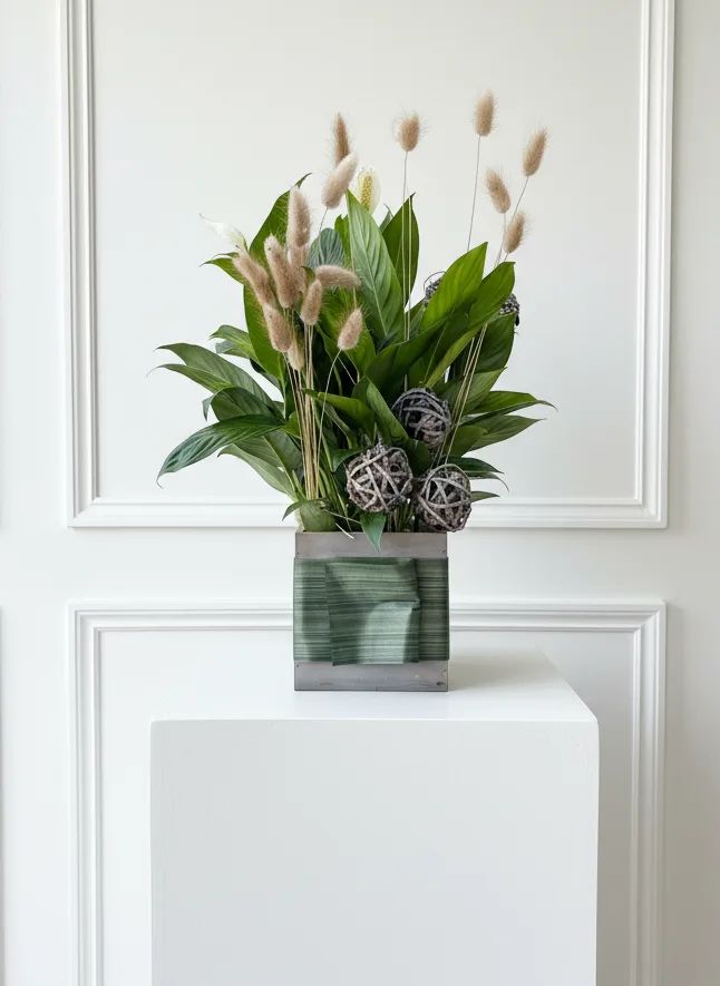 Peaceful Thoughts Peace Lilly with Grass Accents