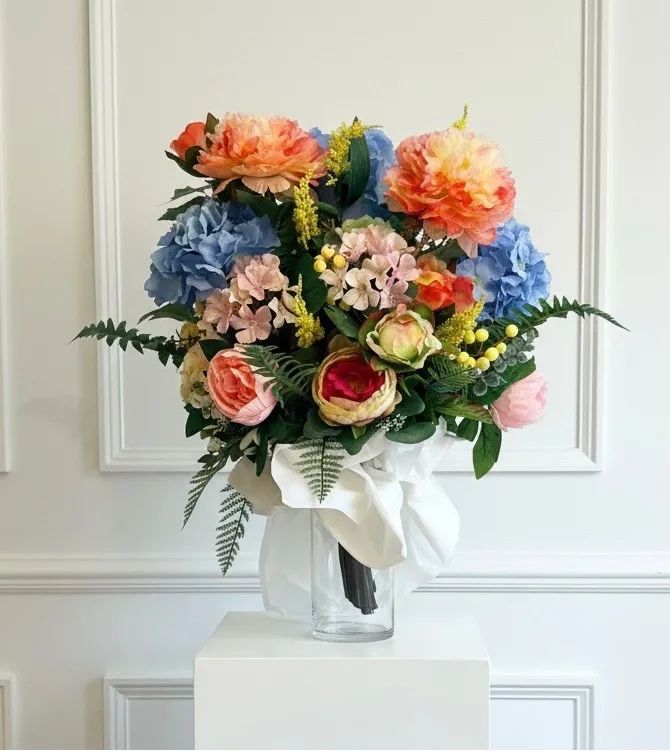 Forever Yours Faux Flower Grave Vase Arrangement