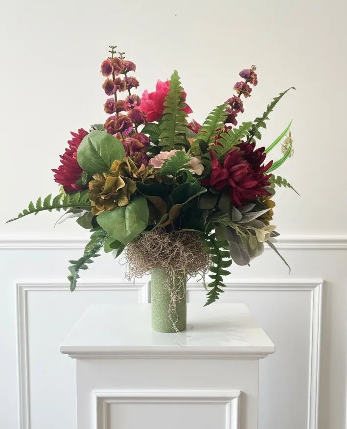 Forever Yours Faux Flower Grave Vase Arrangement-Autumn